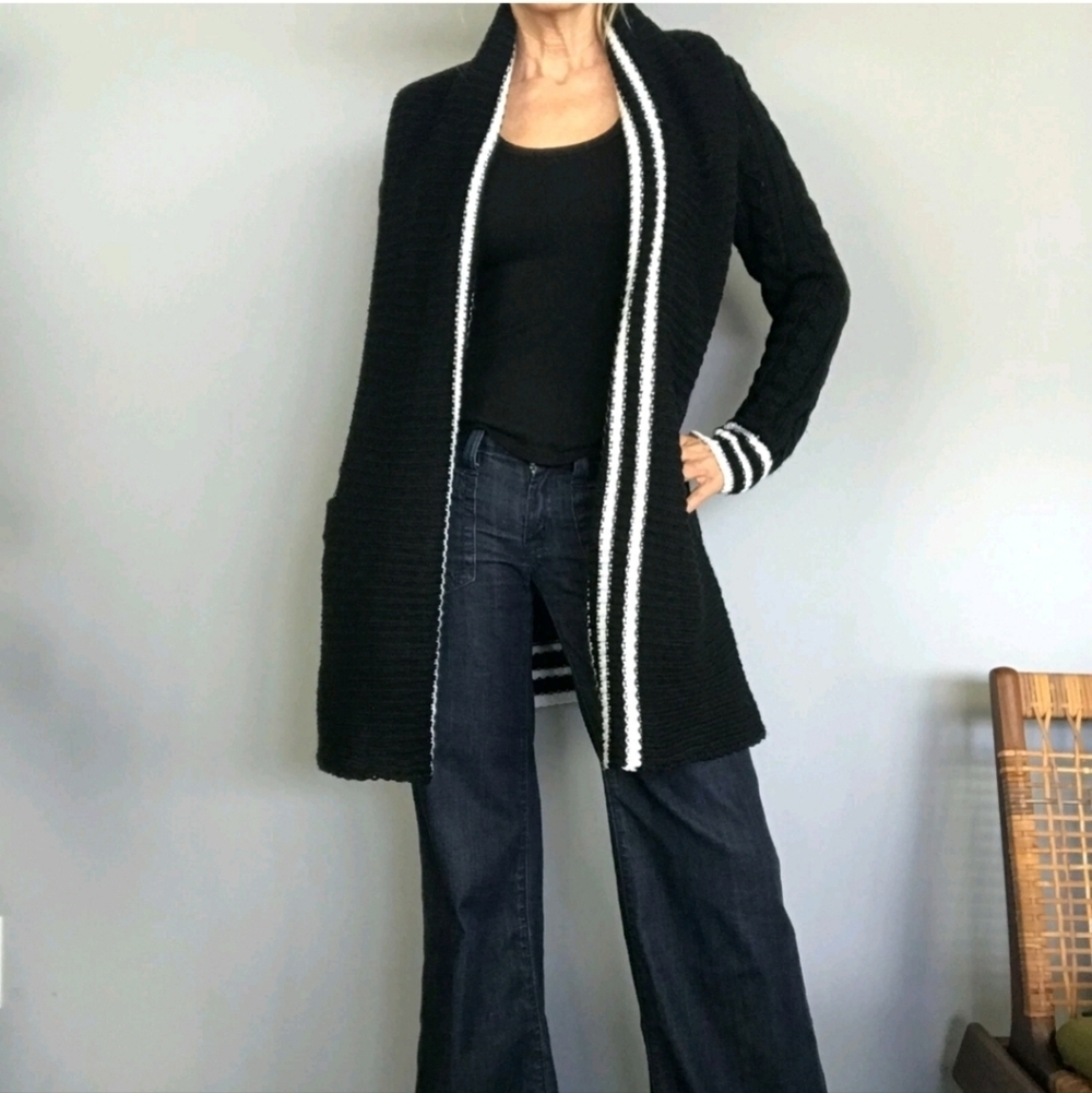 John+ Jenn Open Knit Cable Cardigan Pockets Oversized Small
